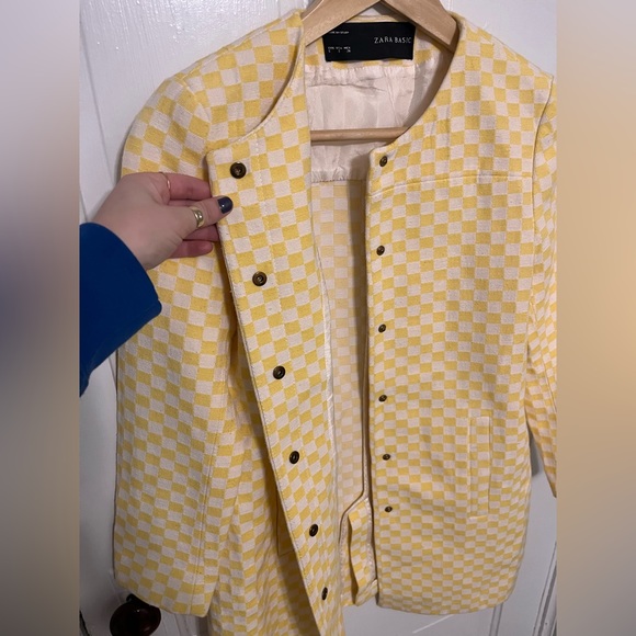 Zara Yellow and White Checkered Coat - Picture 5 of 8